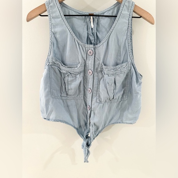 Free People Highway Cruisin Button Front Chambray Top Size Small - Picture 4 of 6